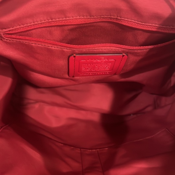 COACH New York Red Nylon Leather Backpack Drawstring Turnlock F58814 Light EUC - Picture 9 of 13